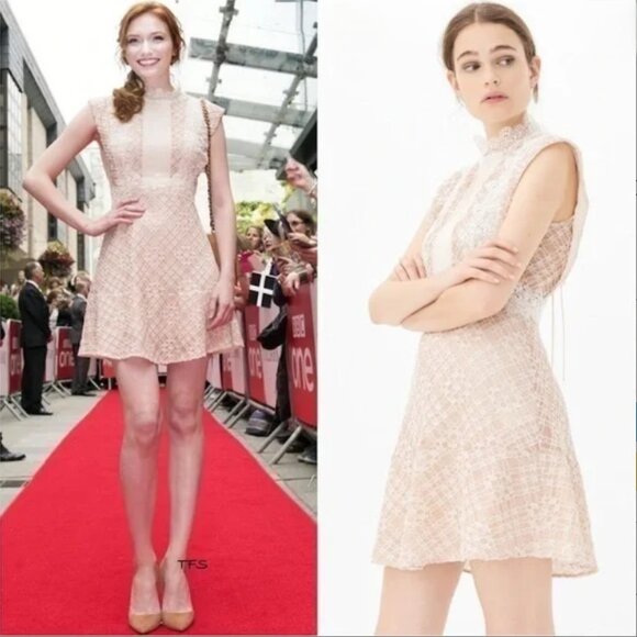 Sandro Dress Women's Size US 6 (French 2) Peaches High Neck Lace - Cream-Nude - Picture 5 of 16